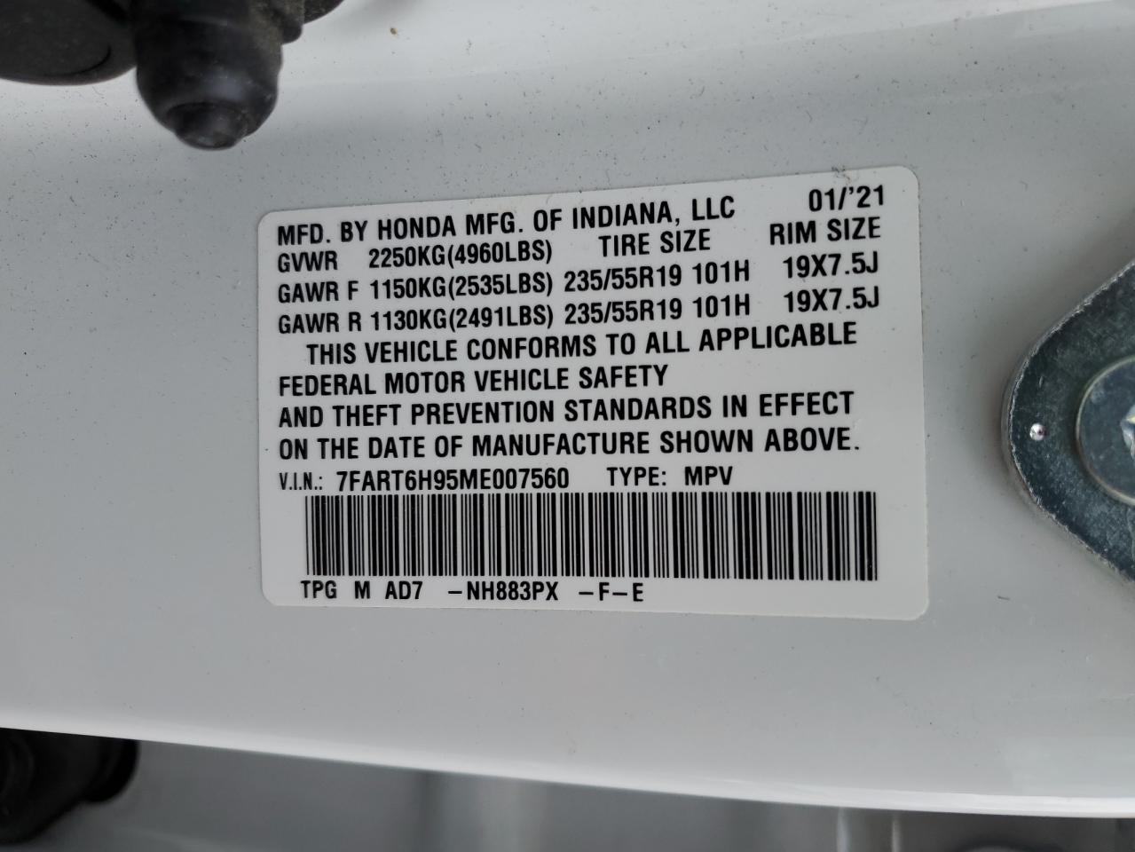 VIN 7FART6H95ME007560 2021 HONDA CRV no.13