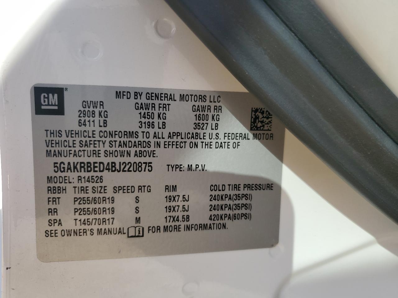 2011 Buick Enclave Cxl VIN: 5GAKRBED4BJ220875 Lot: 49642605