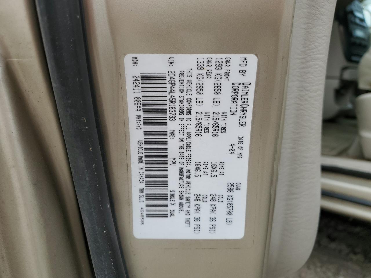 2005 Dodge Grand Caravan Sxt VIN: 2D4GP44L45R183733 Lot: 79623364
