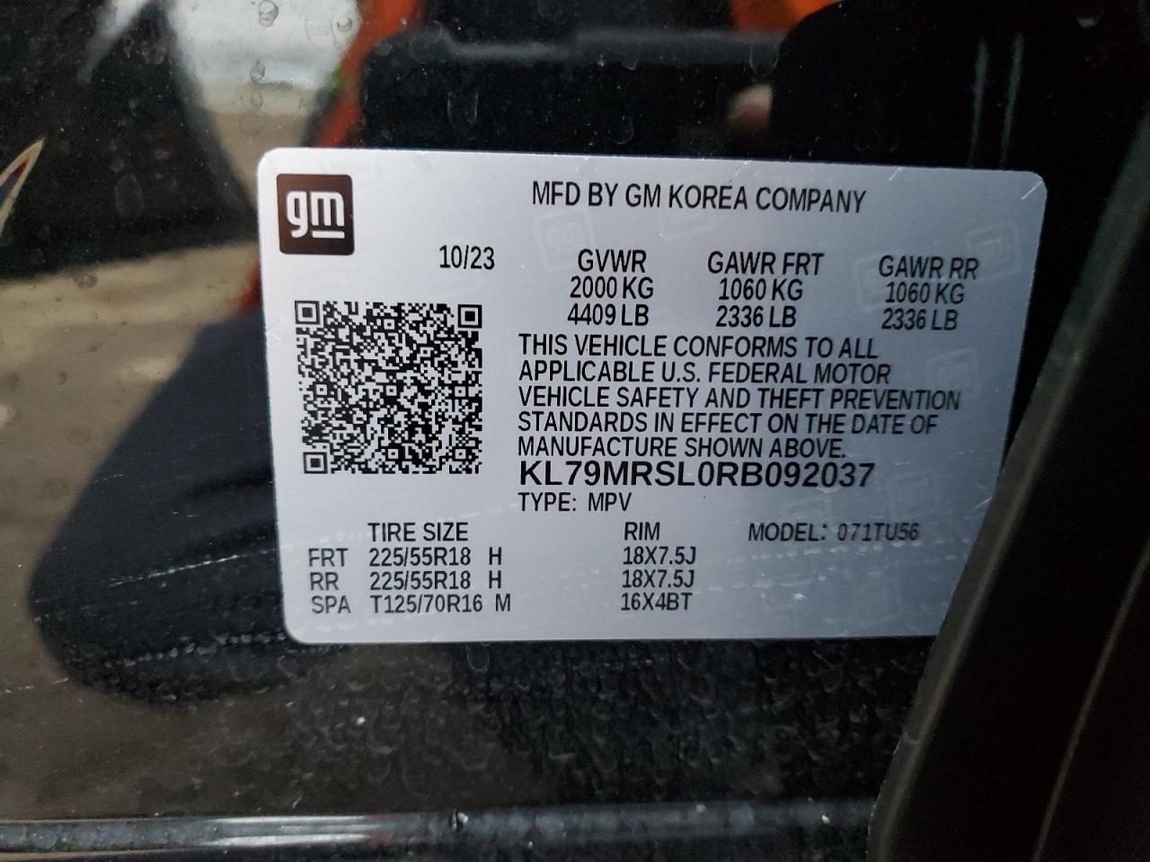 VIN KL79MRSL0RB092037 2024 CHEVROLET TRAILBLZR no.13