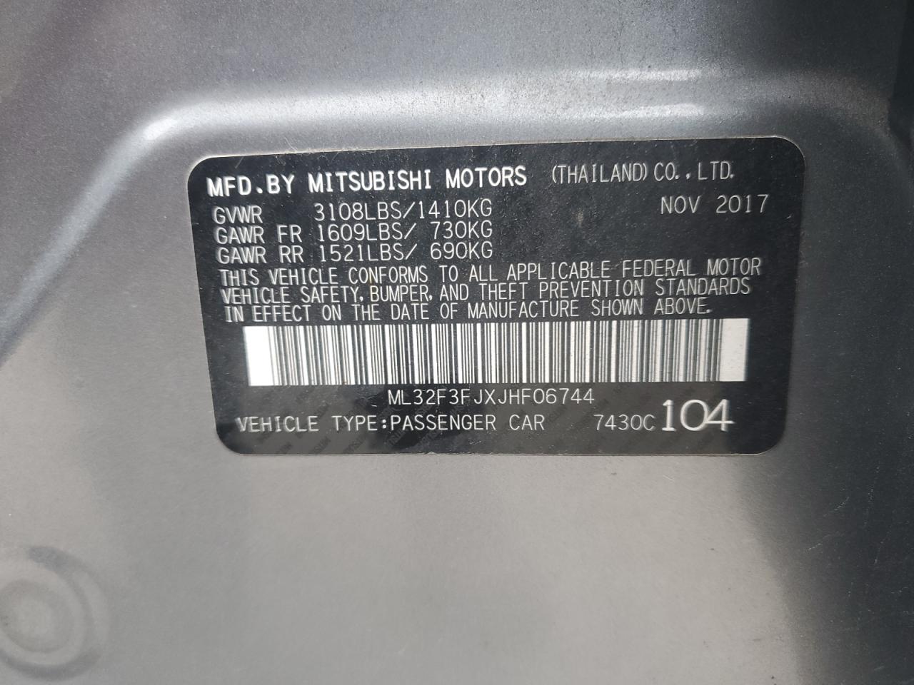 2018 Mitsubishi Mirage G4 Es VIN: ML32F3FJXJHF06744 Lot: 80626894