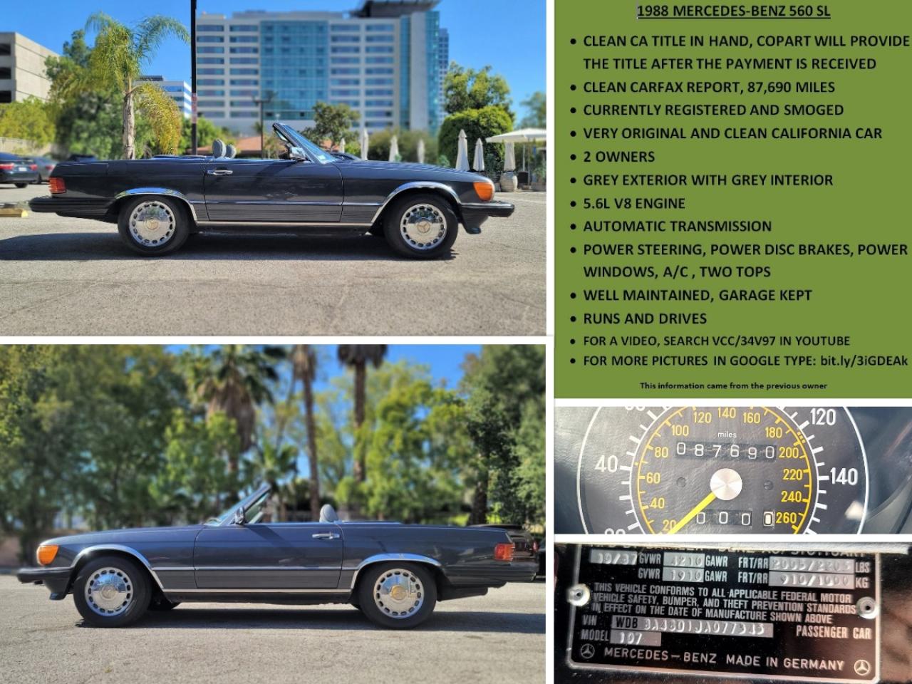 1988 Mercedes-Benz 560 Sl VIN: WDBBA48D1JA077345 Lot: 79681234