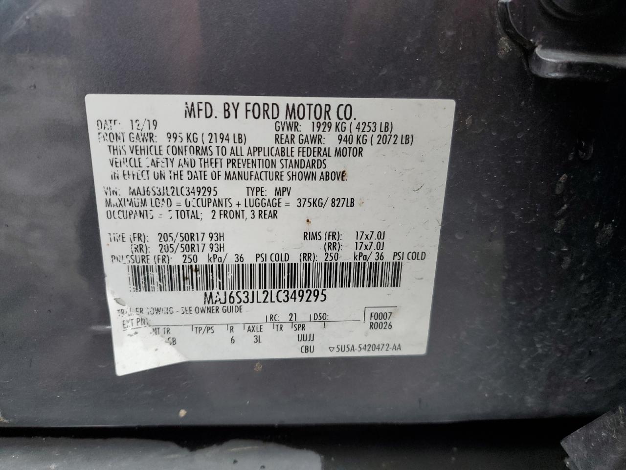 2020 Ford Ecosport Ses VIN: MAJ6S3JL2LC349295 Lot: 81617404