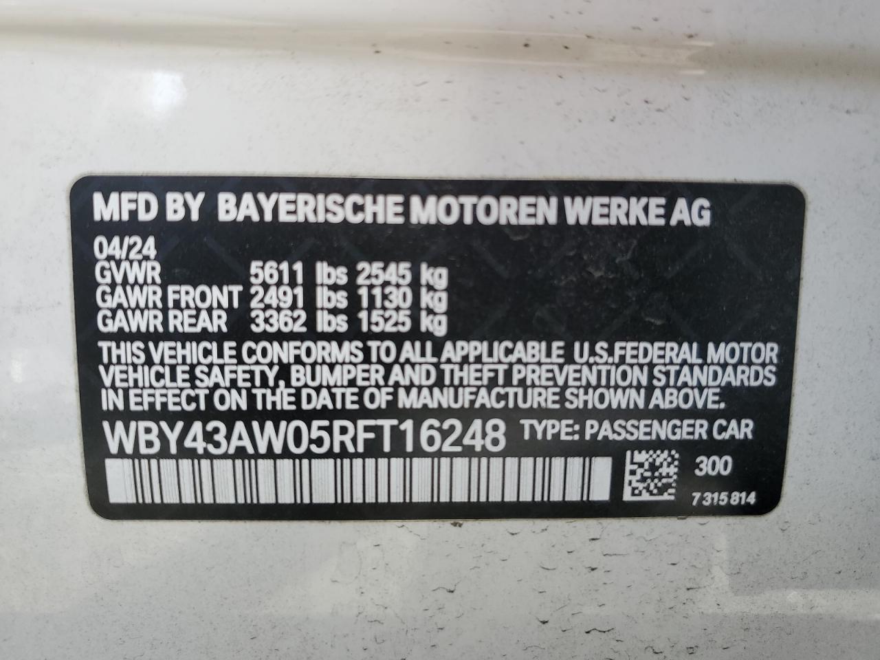 VIN WBY43AW05RFT16248 2024 BMW I4 EDRIVE no.12