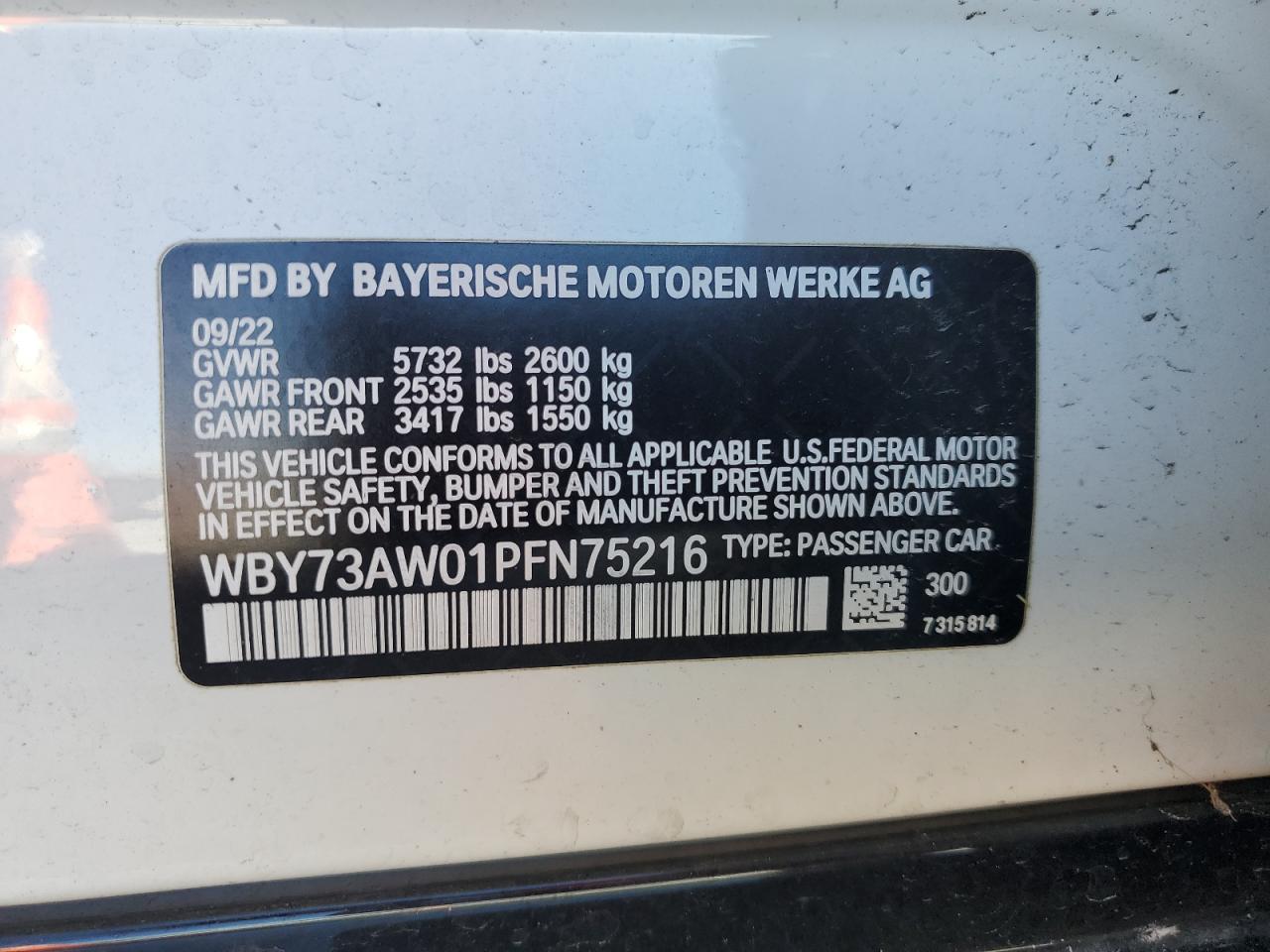 2023 BMW I4 Edrive 40 VIN: WBY73AW01PFN75216 Lot: 82369394