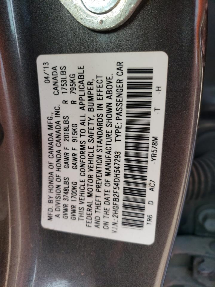 2013 Honda Civic Lx VIN: 2HGFB2F54DH547293 Lot: 80620344