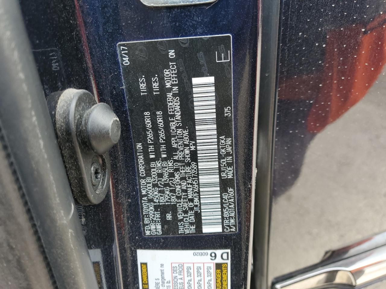 2017 Lexus Gx 460 VIN: JTJBM7FX6H5173589 Lot: 80101904