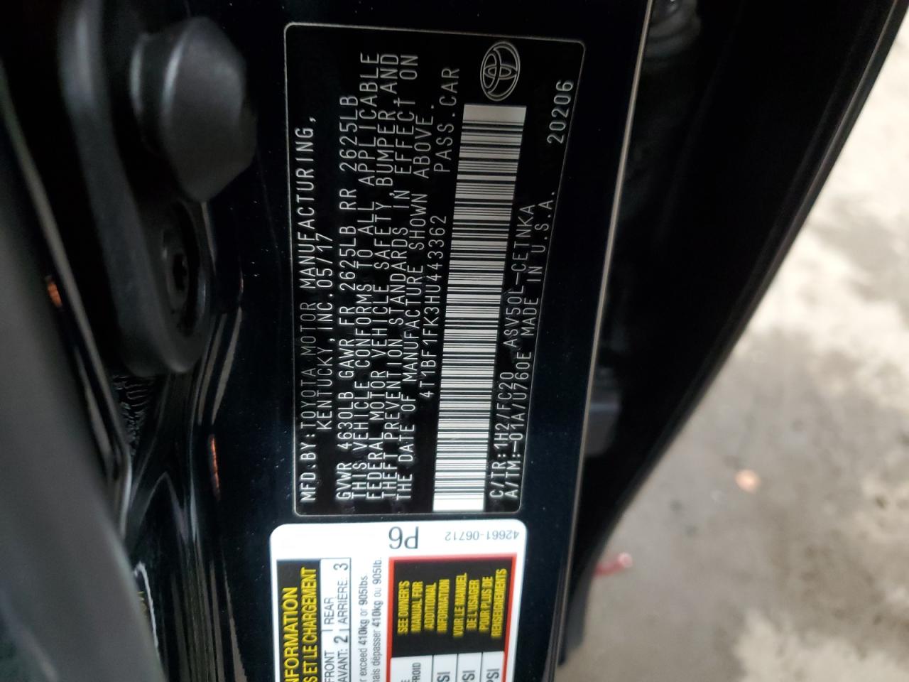 VIN 4T1BF1FK3HU443362 2017 TOYOTA CAMRY no.12