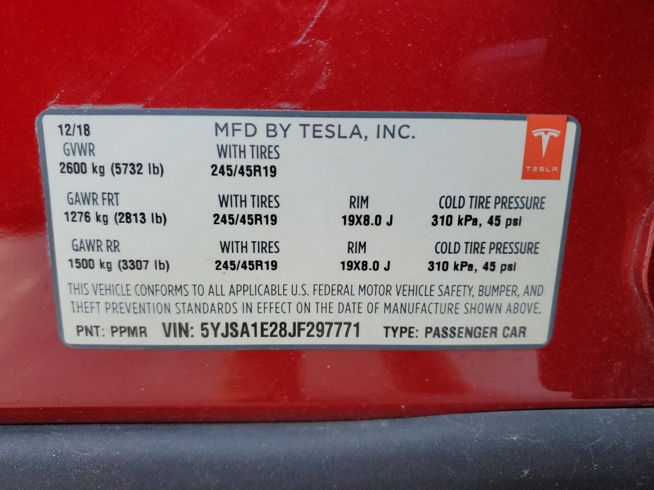 2018 Tesla Model S VIN: 5YJSA1E28JF297771 Lot: 81571764