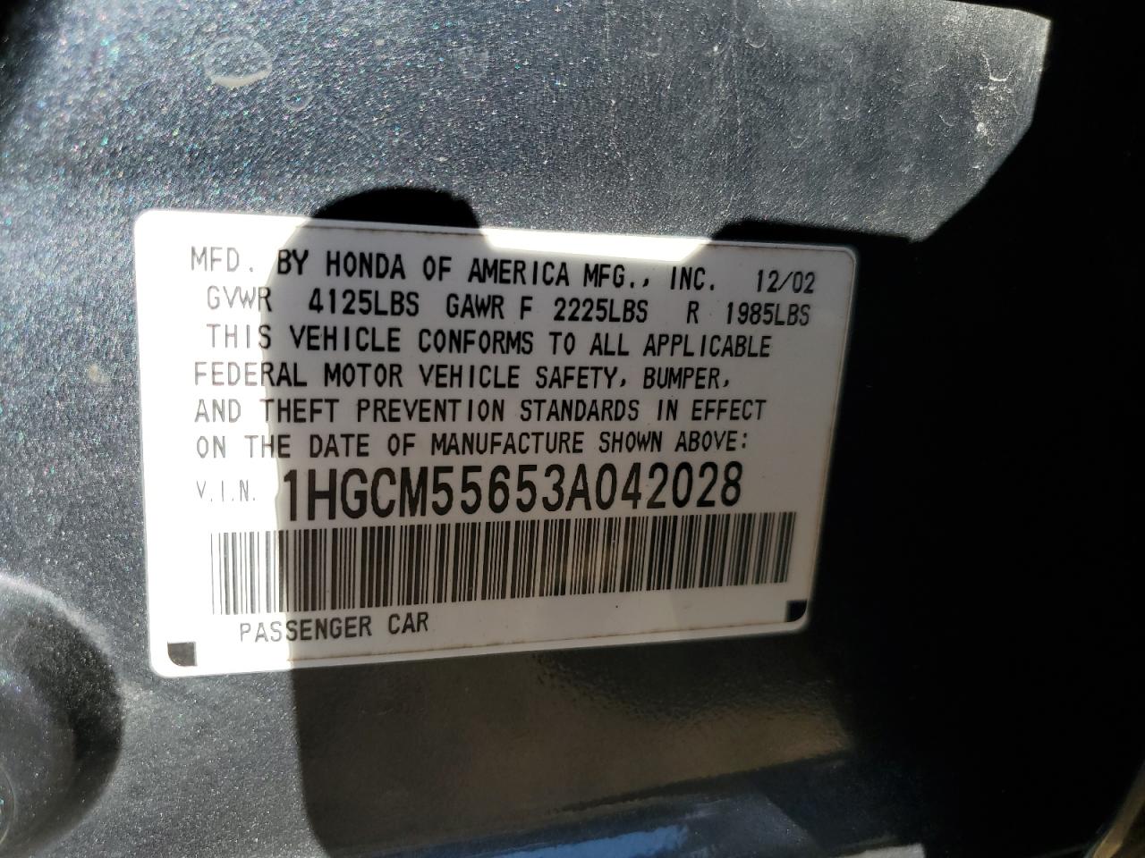 1HGCM55653A042028 2003 Honda Accord Ex