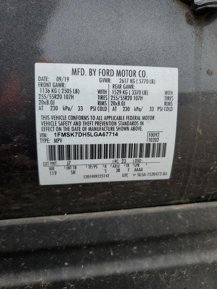 2020 Ford Explorer Xlt VIN: 1FMSK7DH5LGA67714 Lot: 78832554