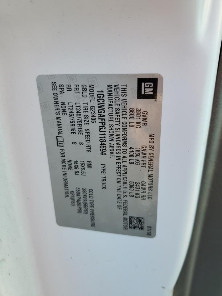 2018 Chevrolet Express G2500 VIN: 1GCWGAFP6J1184694 Lot: 81907804