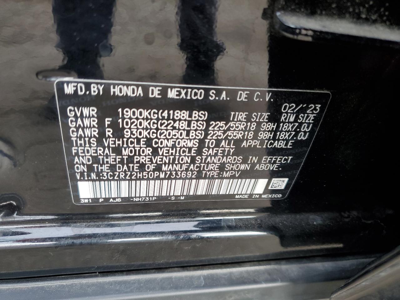 VIN 3CZRZ2H50PM733692 2023 HONDA HR-V no.13