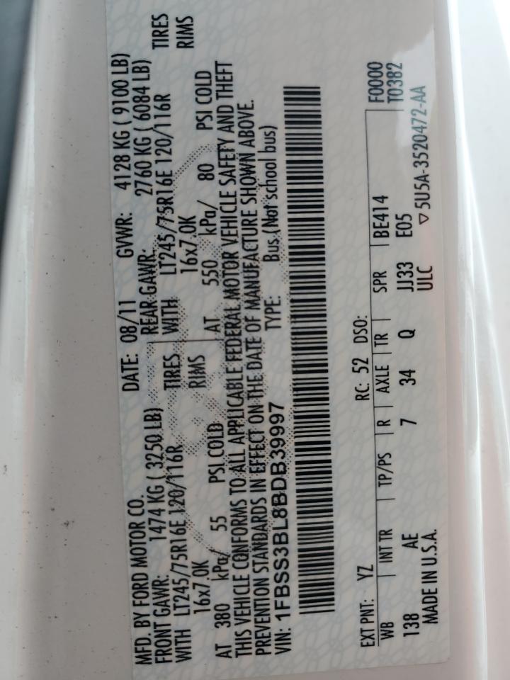 2011 Ford Econoline E350 Super Duty Wagon VIN: 1FBSS3BL8BDB39997 Lot: 80829524