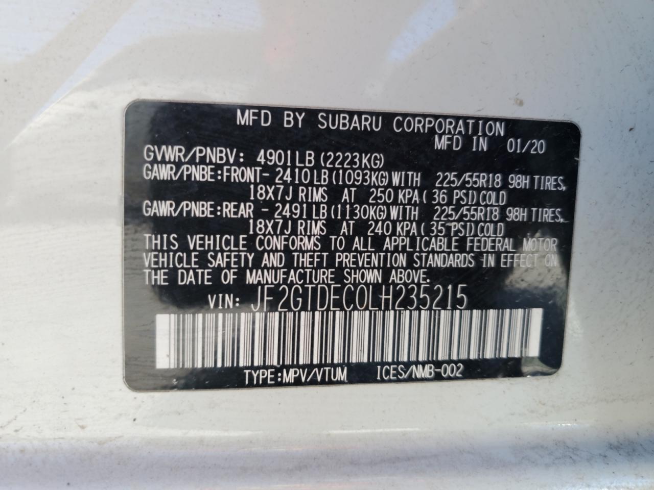 2020 Subaru Crosstrek Premium VIN: JF2GTDEC0LH235215 Lot: 80189254
