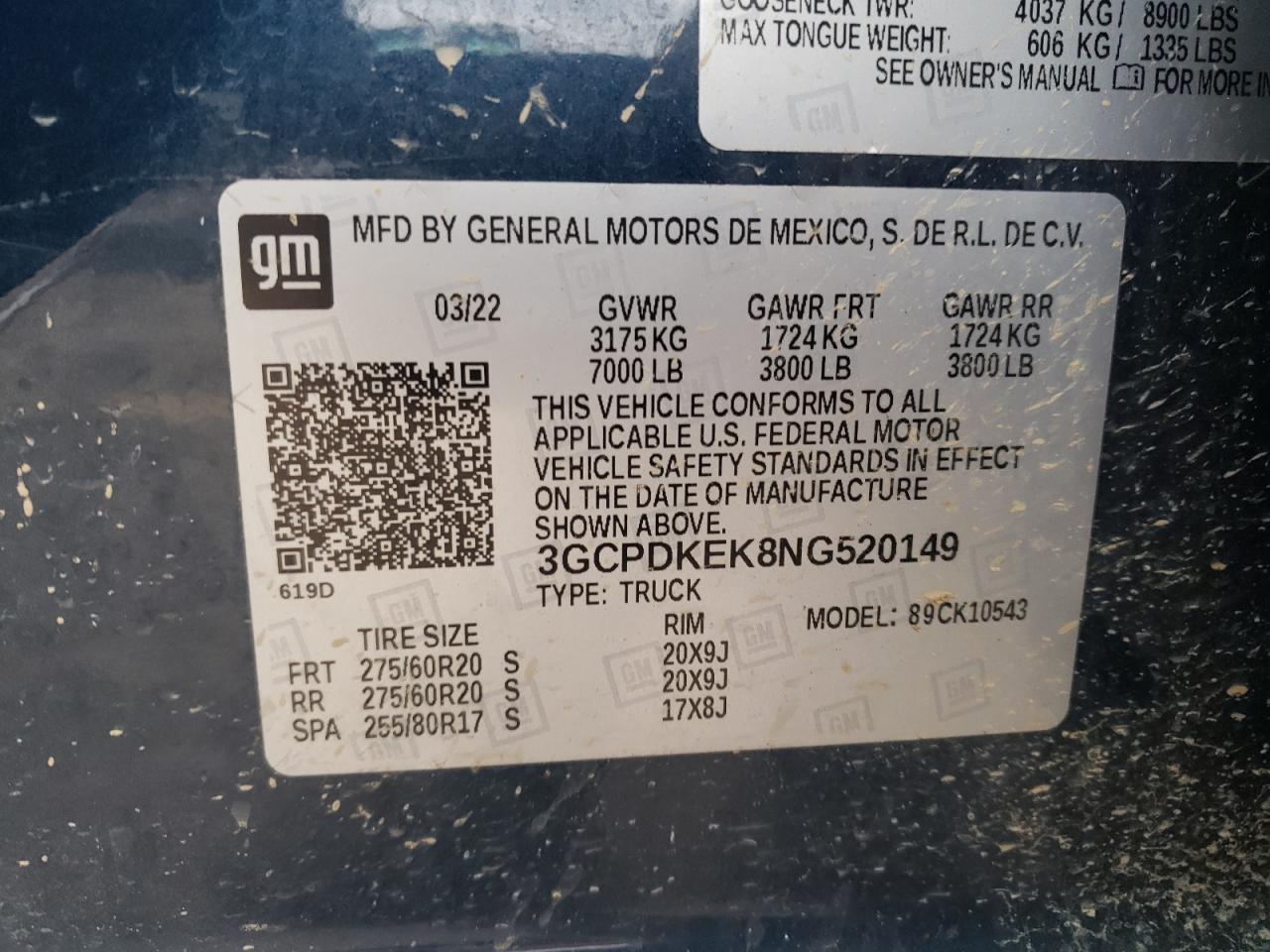 VIN 3GCPDKEK8NG520149 2022 CHEVROLET ALL Models no.12