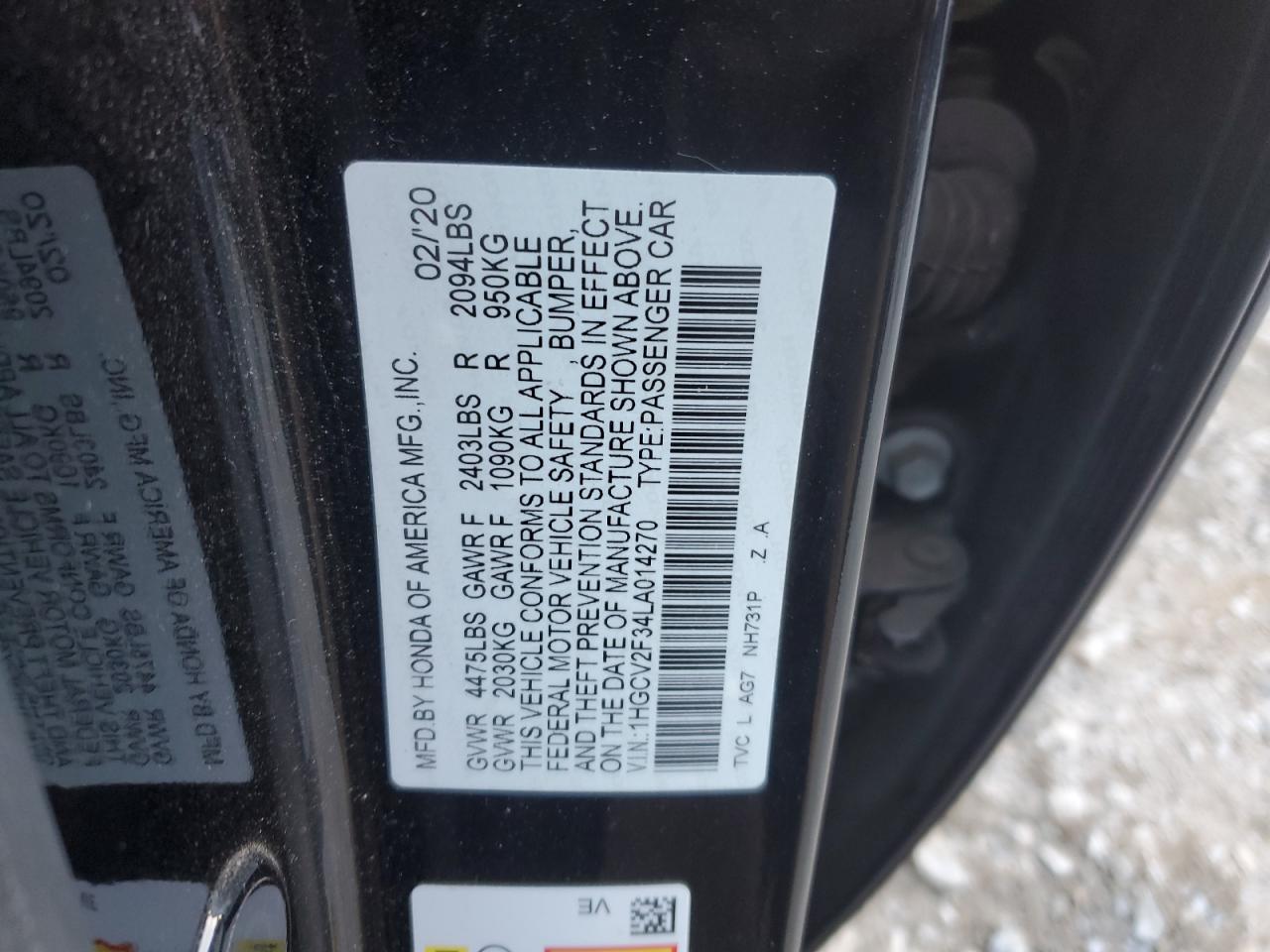 VIN 1HGCV2F34LA014270 2020 HONDA ACCORD no.12