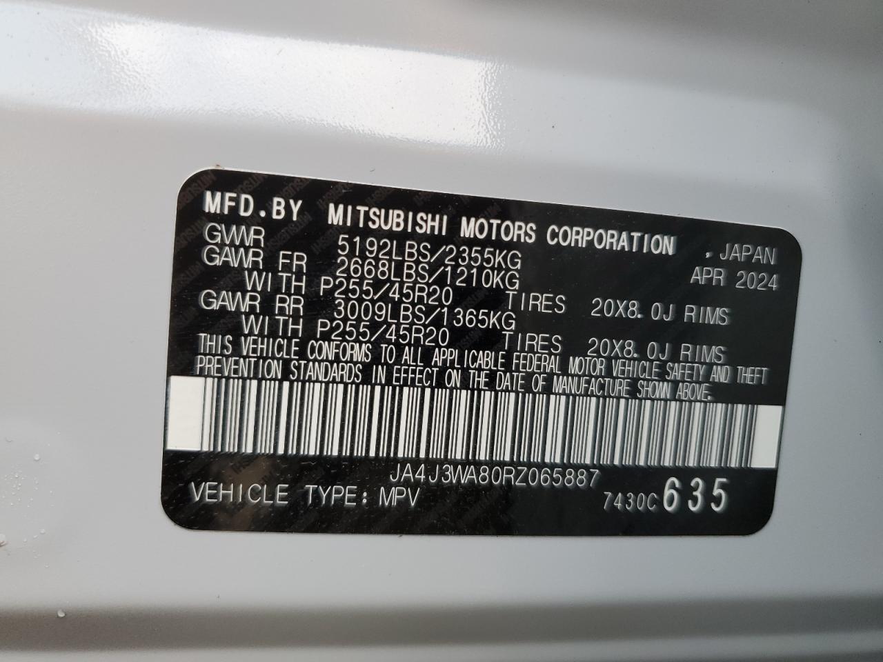 2024 Mitsubishi Outlander Sel VIN: JA4J3WA80RZ065887 Lot: 79608524