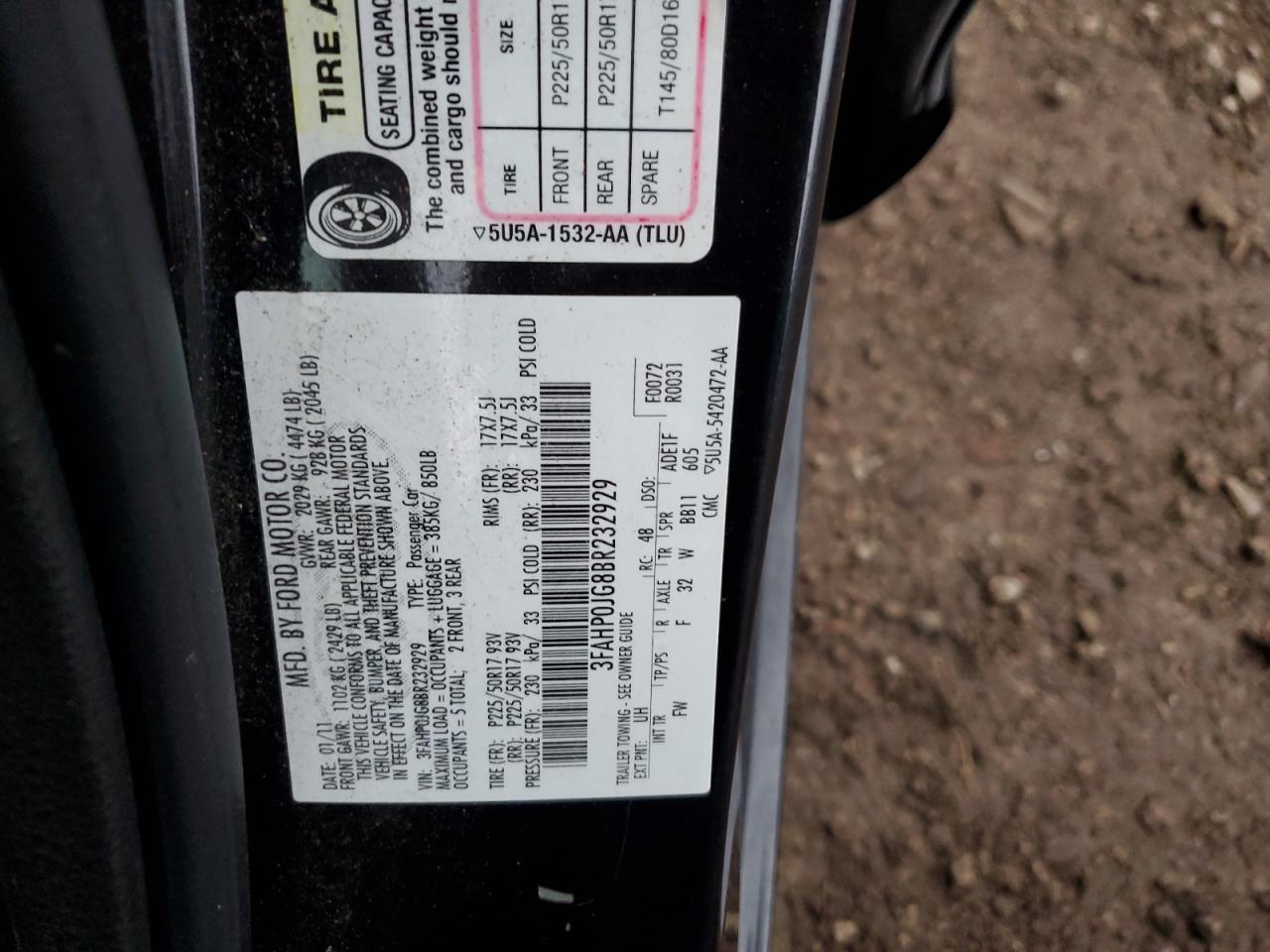 2011 Ford Fusion Sel VIN: 3FAHP0JG8BR232929 Lot: 82030964