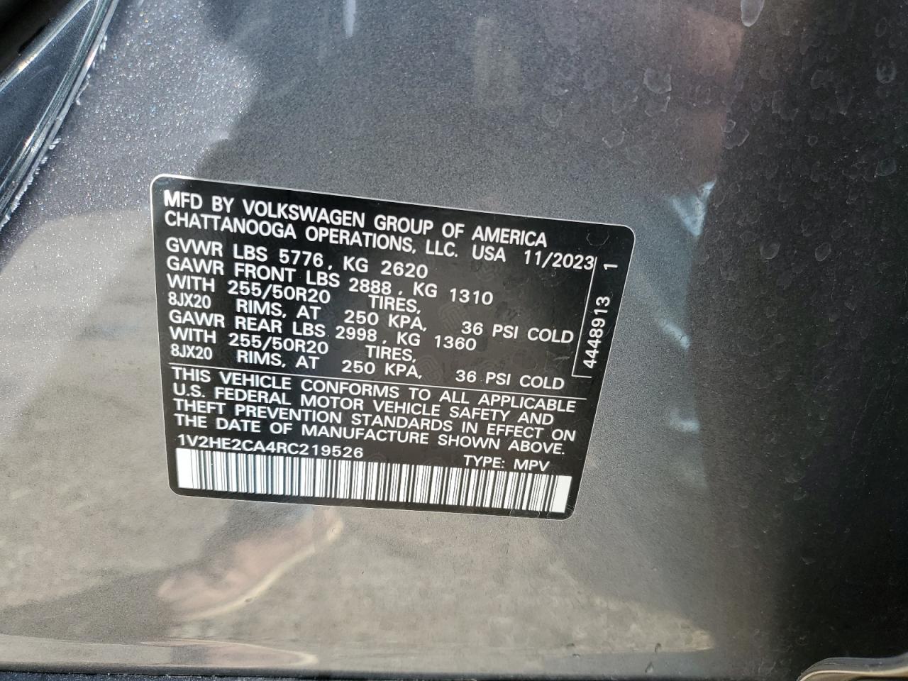 2024 Volkswagen Atlas Cross Sport Se VIN: 1V2HE2CA4RC219526 Lot: 80880194