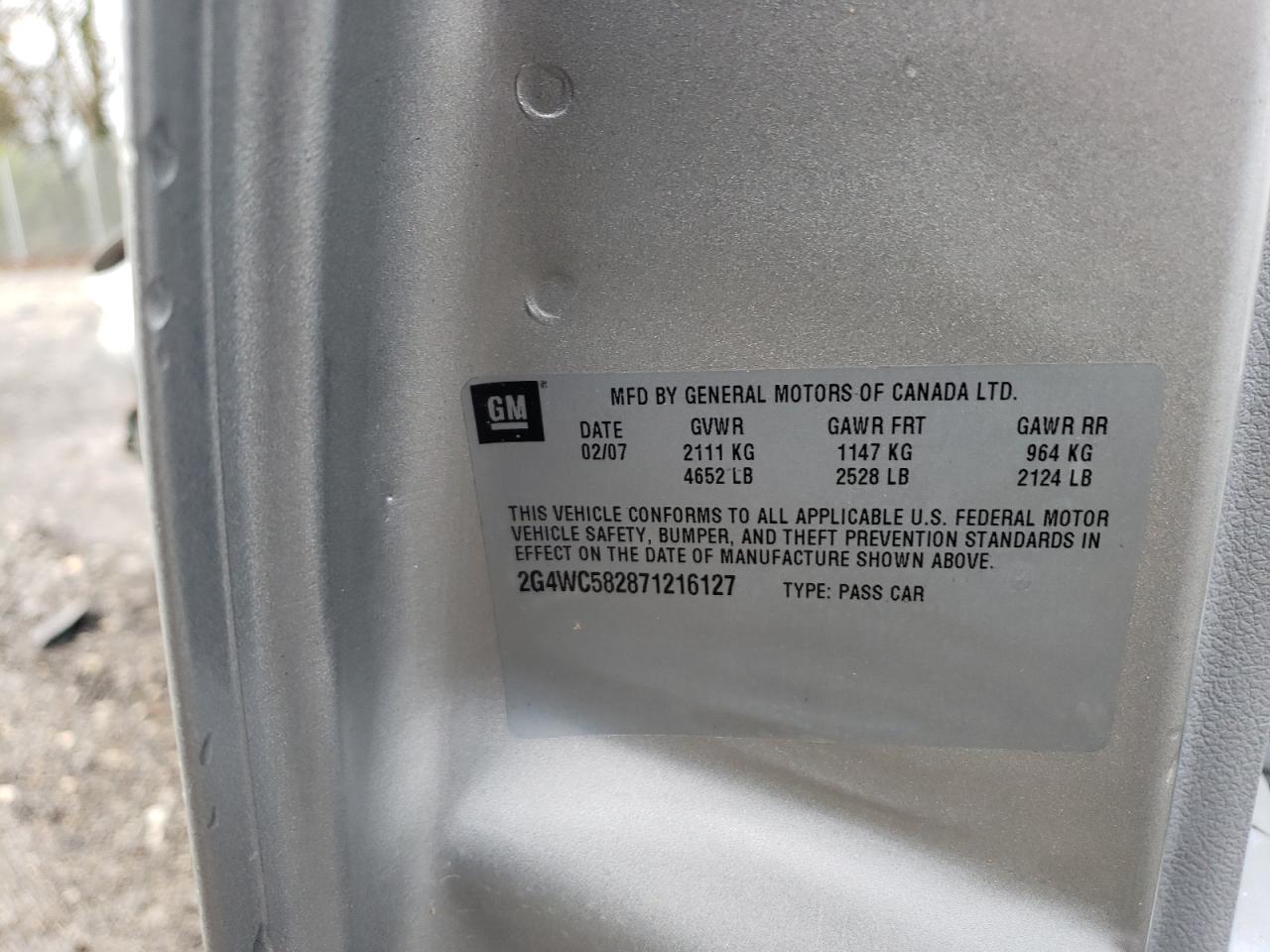 2007 Buick Lacrosse Cx VIN: 2G4WC582871216127 Lot: 79922534