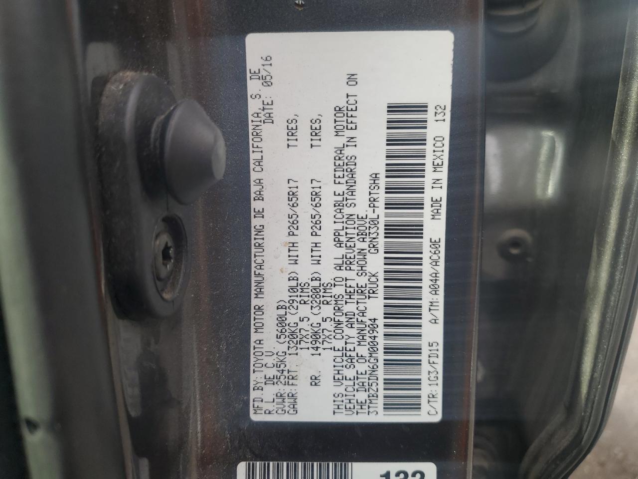 VIN 3TMBZ5DN6GM004904 2016 TOYOTA TACOMA no.13