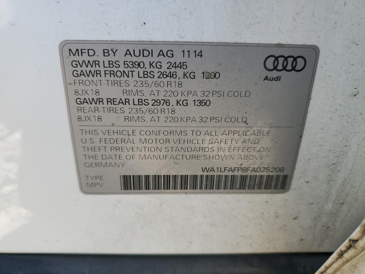 VIN WA1LFAFP8FA075208 2015 AUDI Q5 no.13