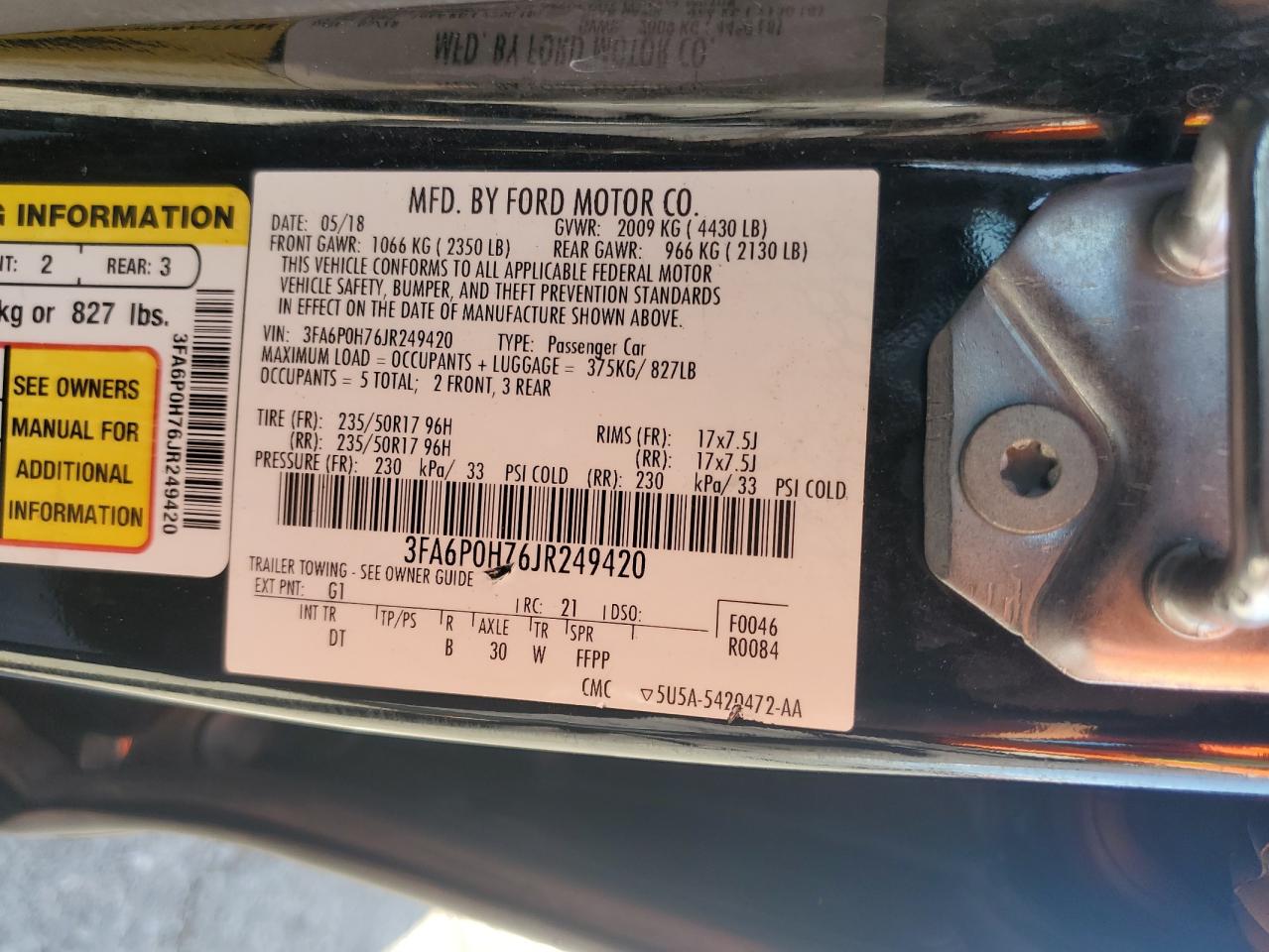 2018 Ford Fusion Se VIN: 3FA6P0H76JR249420 Lot: 80691044