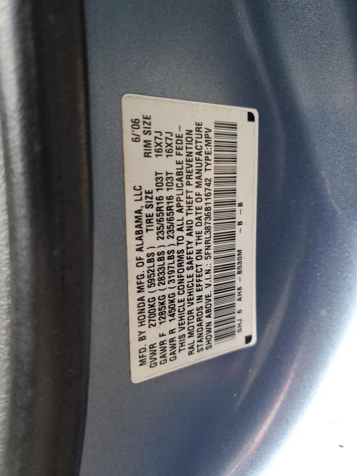 2006 Honda Odyssey Exl VIN: 5FNRL38736B116742 Lot: 81847364