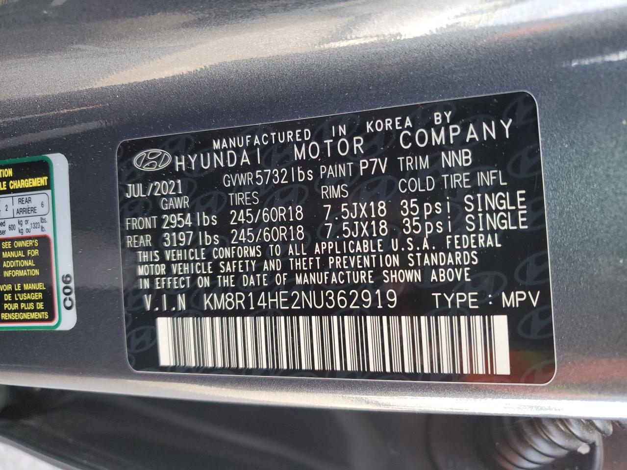 2022 Hyundai Palisade Se VIN: KM8R14HE2NU362919 Lot: 79060674