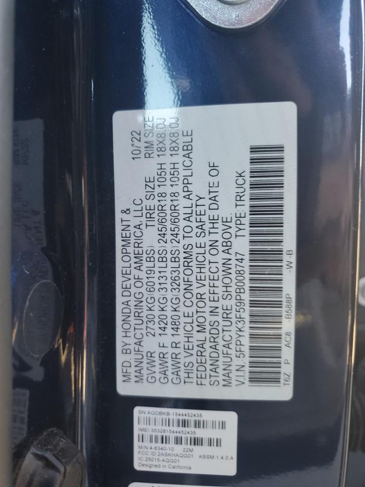 VIN 5FPYK3F59PB008747 2023 HONDA RIDGELINE no.12