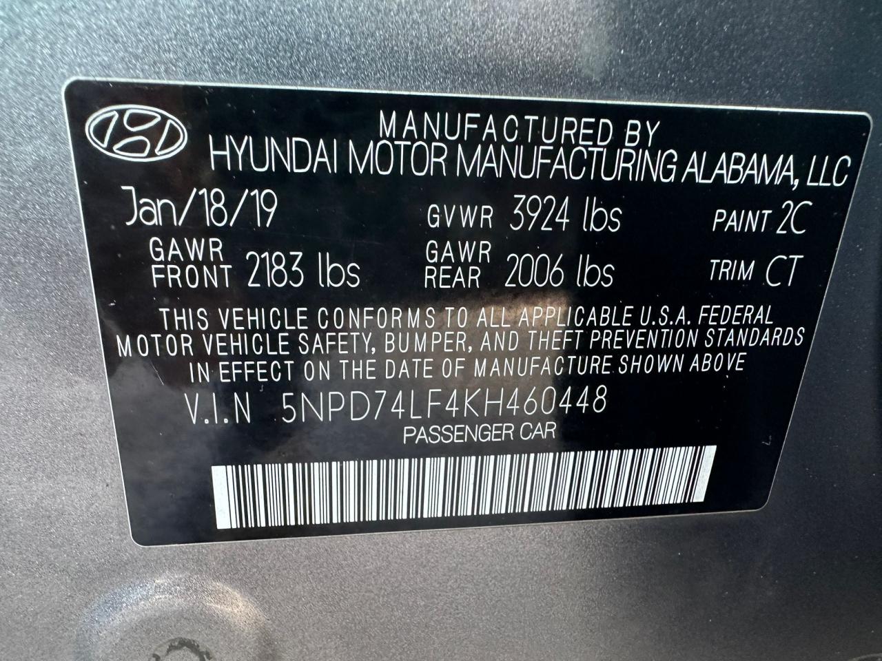 2019 Hyundai Elantra Se VIN: 5NPD74LF4KH460448 Lot: 81973114