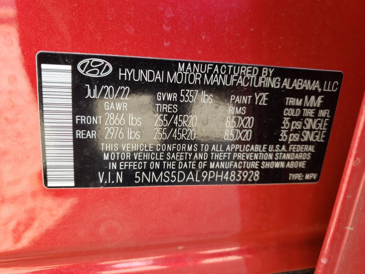 VIN 5NMS5DAL9PH483928 2023 HYUNDAI SANTA FE no.13