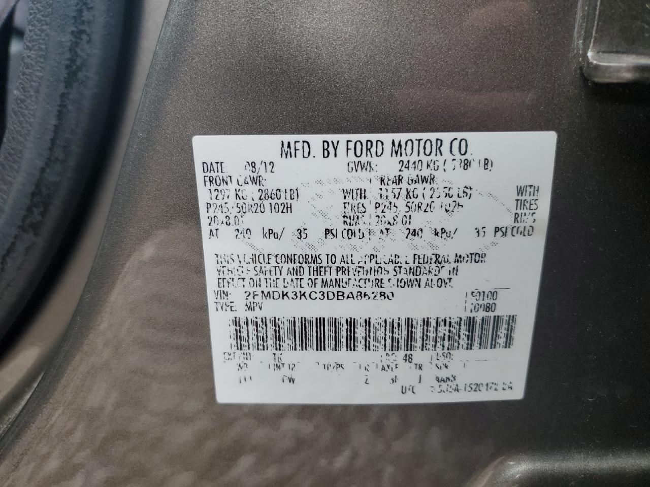 VIN 2FMDK3KC3DBA86280 2013 FORD EDGE no.14