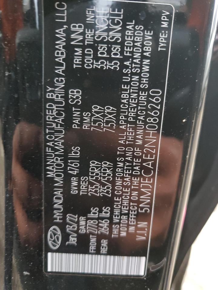 2022 Hyundai Tucson Limited VIN: 5NMJECAE2NH086260 Lot: 80338244