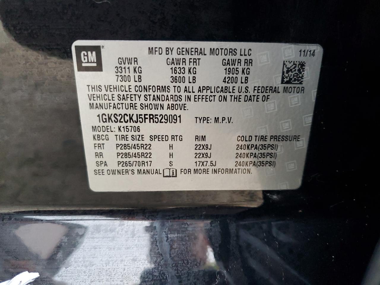 2015 GMC Yukon Denali VIN: 1GKS2CKJ5FR529091 Lot: 79700904