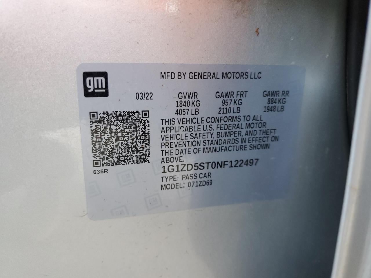 1G1ZD5ST0NF122497 2022 CHEVROLET MALIBU - Image 13