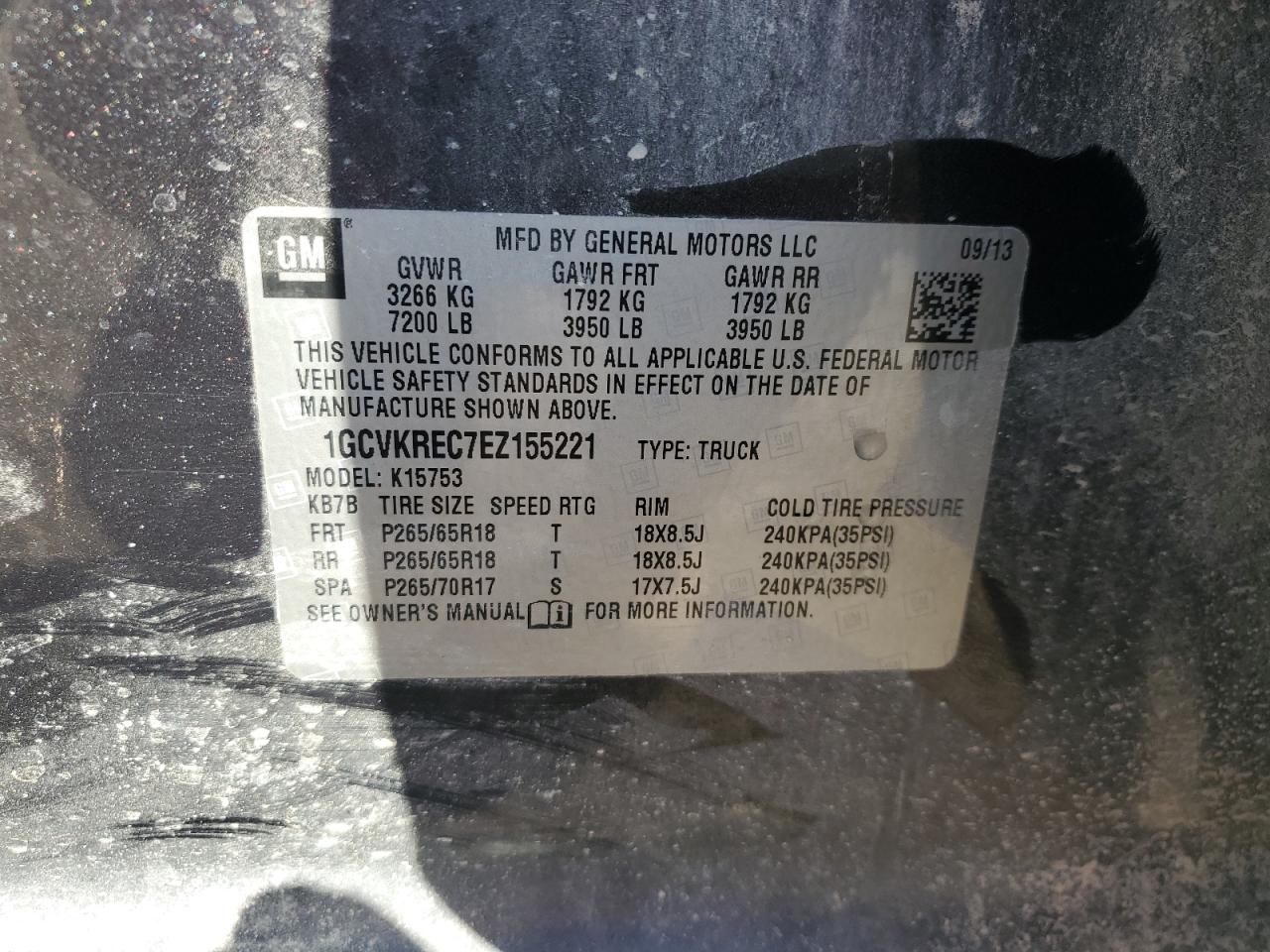 VIN 1GCVKREC7EZ155221 2014 CHEVROLET ALL Models no.12