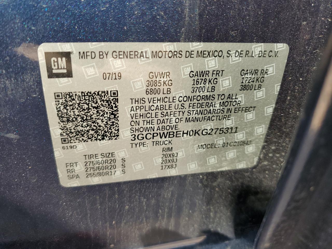 VIN 3GCPWBEH0KG275311 2019 CHEVROLET ALL Models no.12