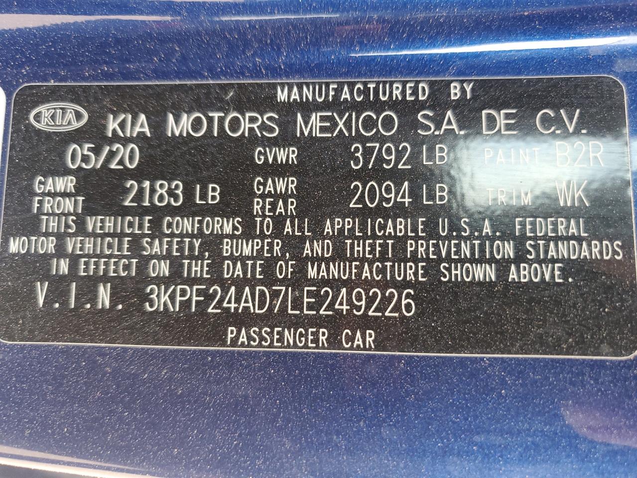 VIN 3KPF24AD7LE249226 2020 KIA FORTE no.12