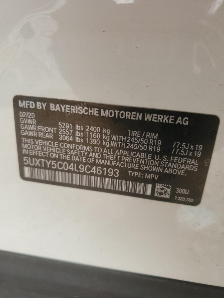 VIN 5UXTY5C04L9C46193 2020 BMW X3 no.13