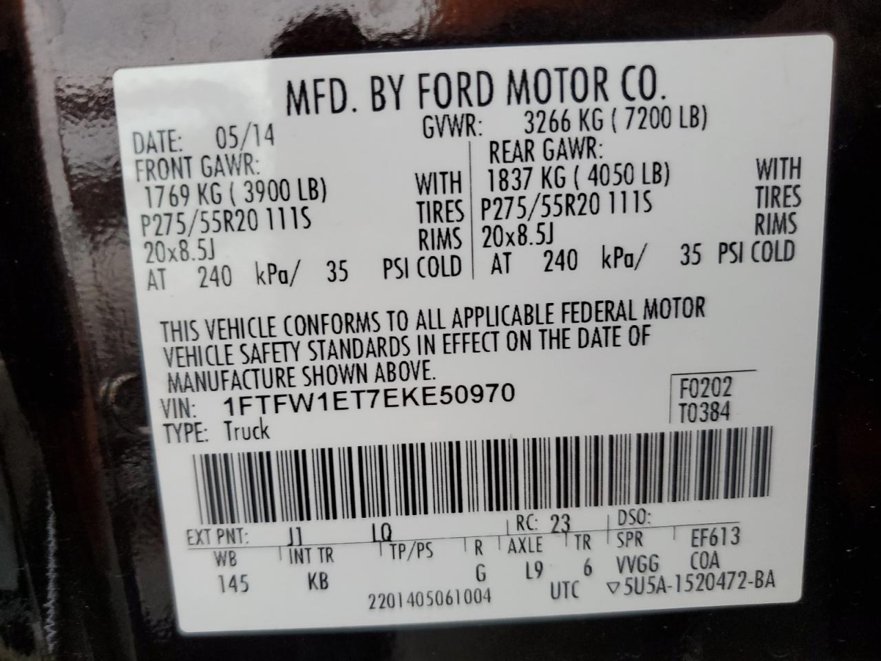 VIN 1FTFW1ET7EKE50970 2014 FORD F-150 no.12