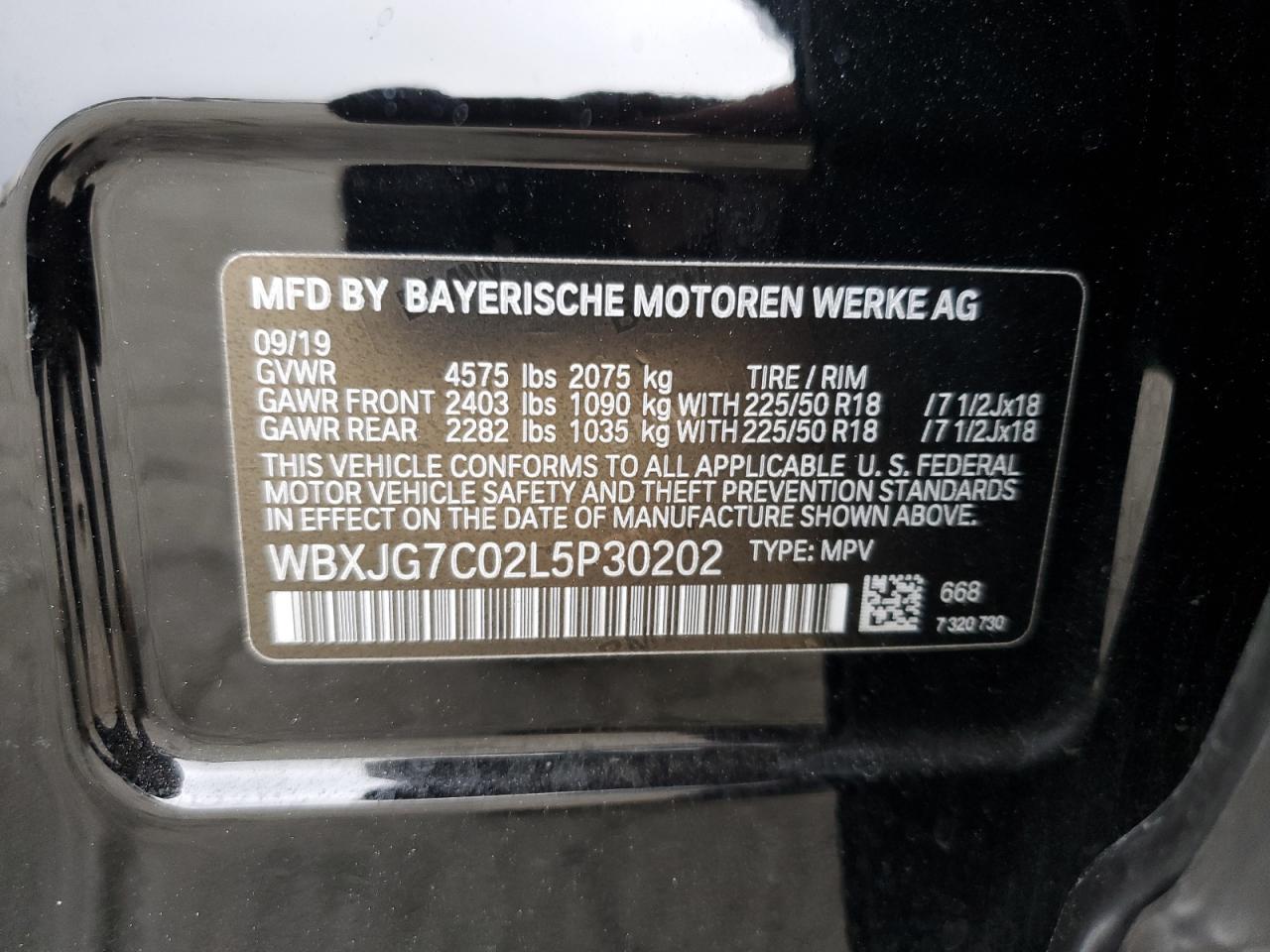 2020 BMW X1 Sdrive28I VIN: WBXJG7C02L5P30202 Lot: 80989874