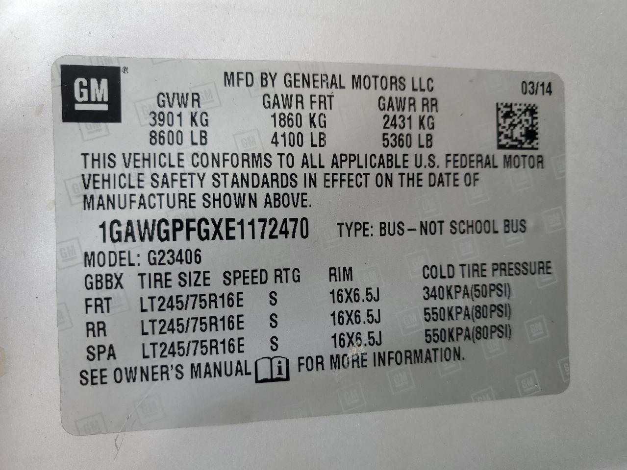 2014 Chevrolet Express G2500 Ls VIN: 1GAWGPFGXE1172470 Lot: 79492434