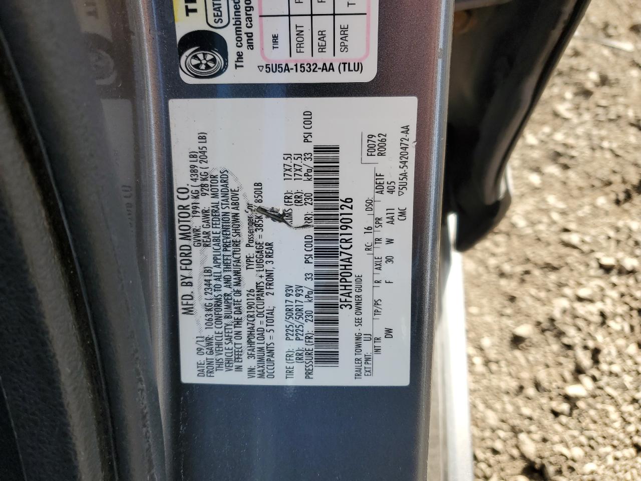 2012 Ford Fusion Se VIN: 3FAHP0HA7CR190126 Lot: 81379554