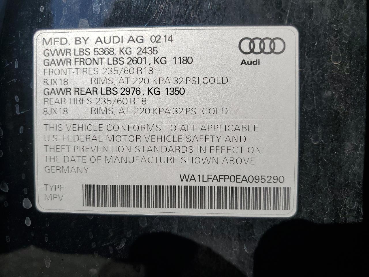 2014 Audi Q5 Premium Plus VIN: WA1LFAFP0EA095290 Lot: 81368574