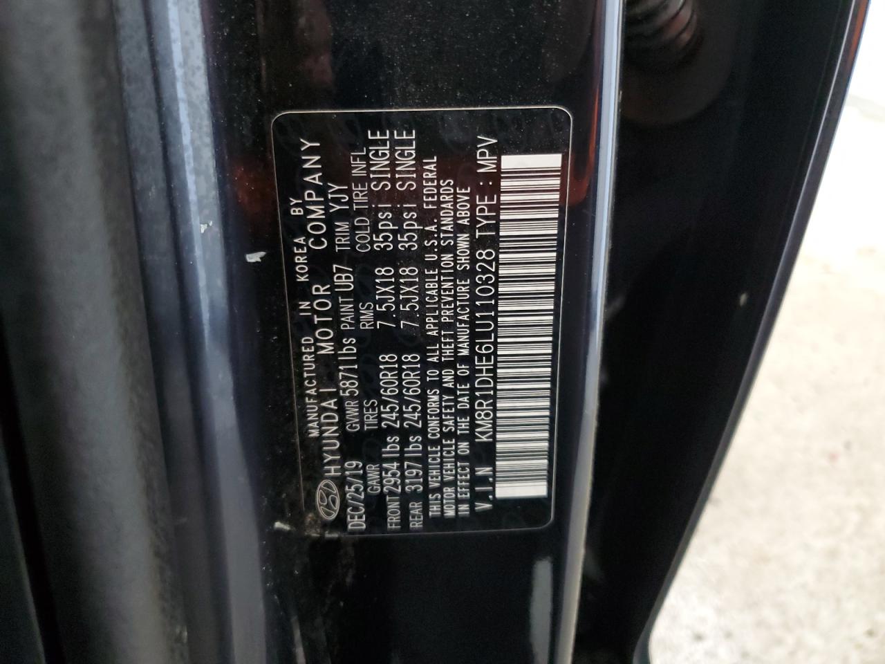 2020 Hyundai Palisade Se VIN: KM8R1DHE6LU110328 Lot: 80196964