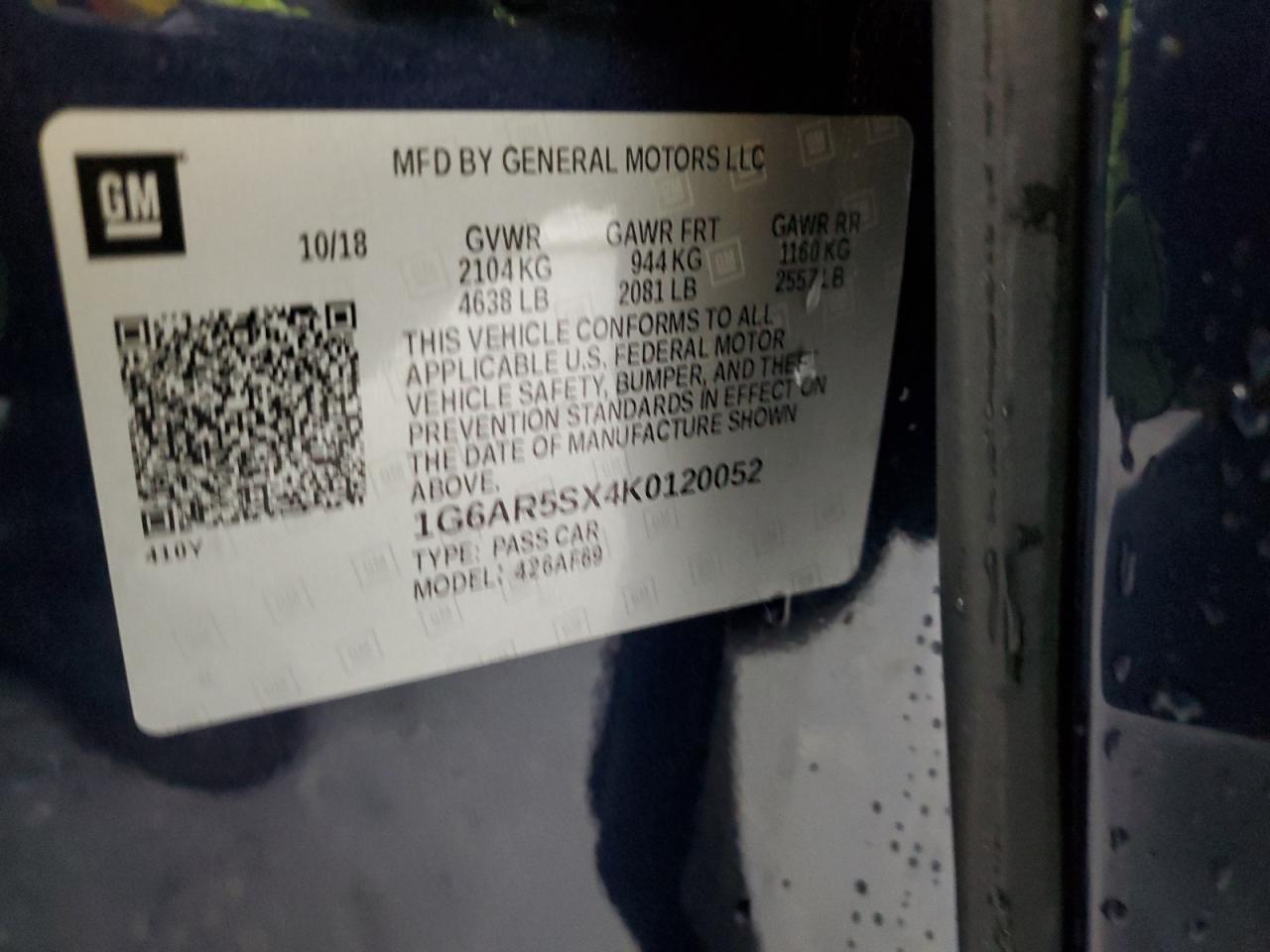 2019 Cadillac Cts Luxury VIN: 1G6AR5SX4K0120052 Lot: 78478334