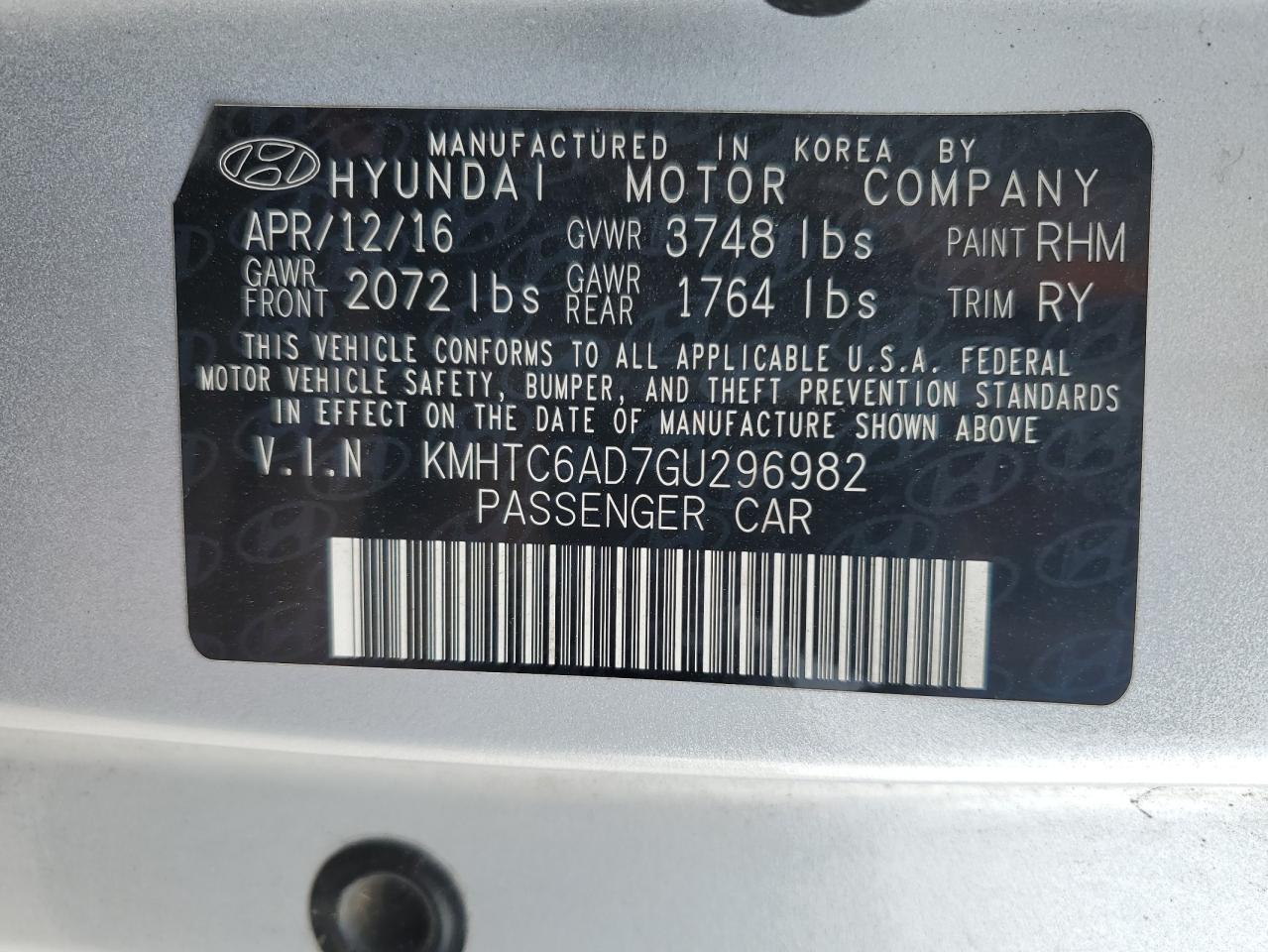 VIN KMHTC6AD7GU296982 2016 HYUNDAI VELOSTER no.14