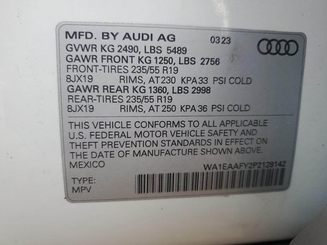 2023 Audi Q5 Premium Plus 45 VIN: WA1EAAFY2P2128142 Lot: 82166904